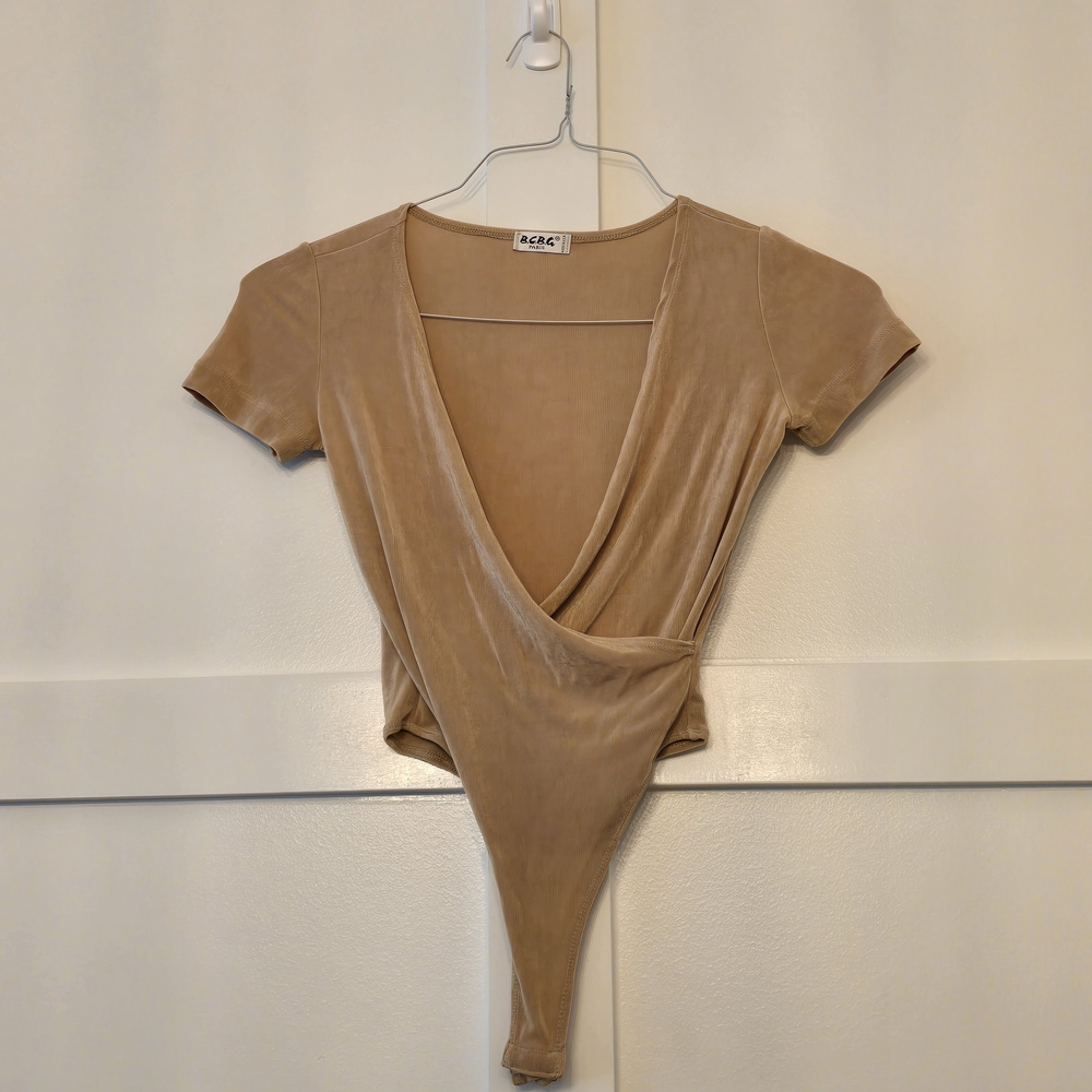 Tan Wrap Bodysuit Top